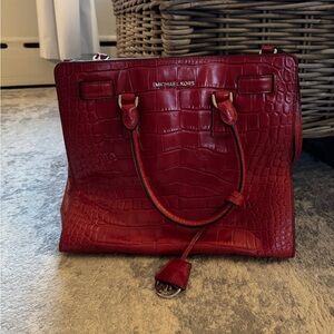 Michael Kors Red Satchel with Croc-Embossed Texture